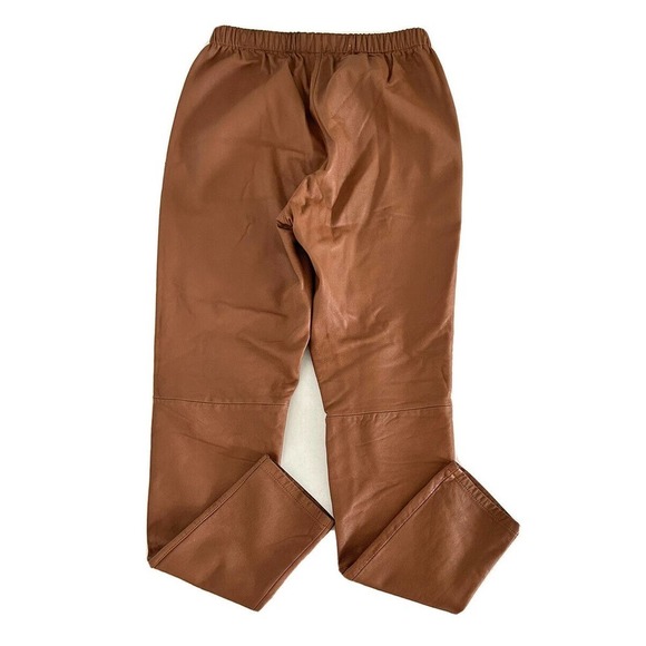 Neiman Marcus | Exclusive Women's Brown Elastic Waist Leather Pants Size Medium - Picture 2 of 15